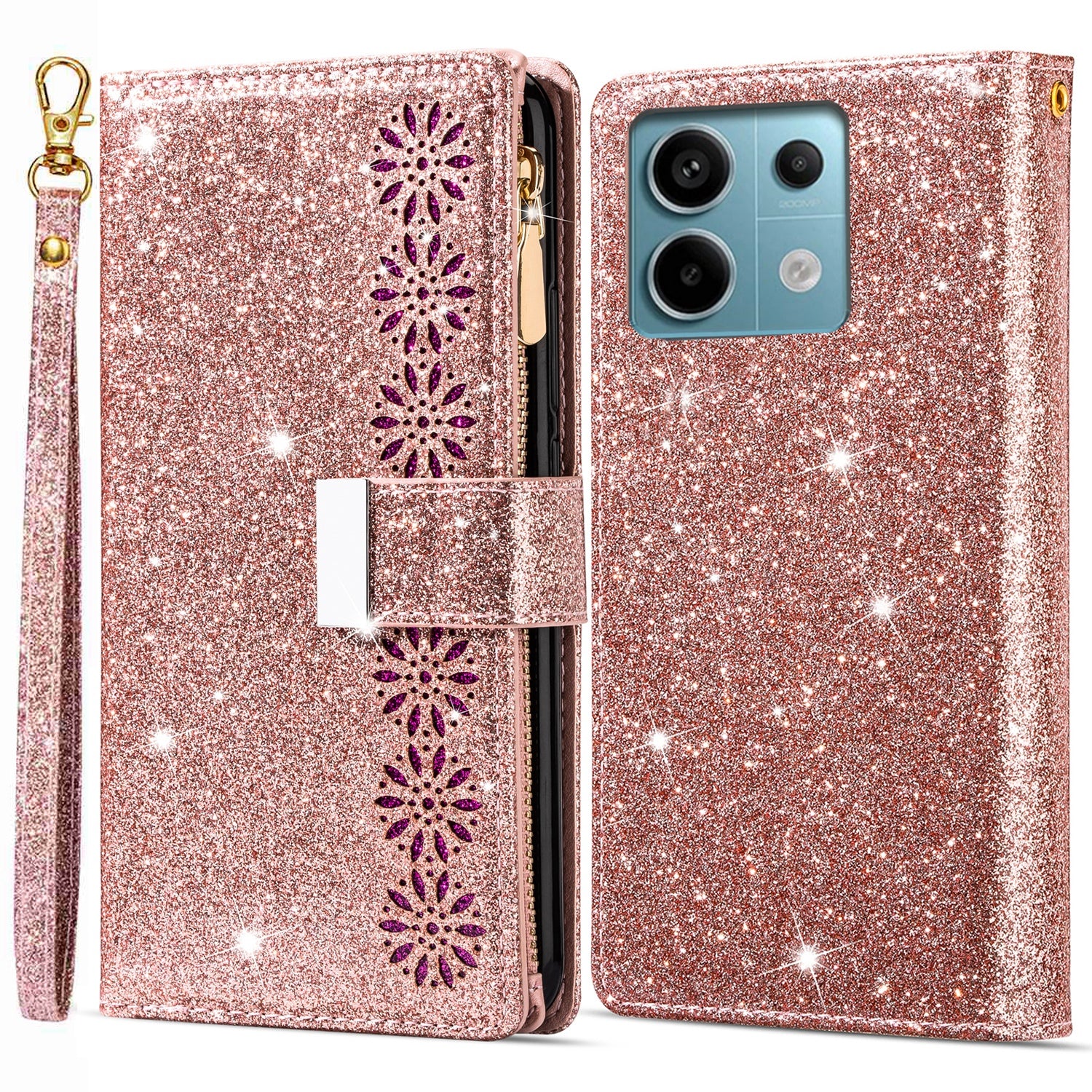 For Xiaomi Redmi Note 13 5G Case Zipper Wallet PU Leather Glitter Phone Cover For Xiaomi Redmi Note 13 5G Case Zipper Wallet PU Leather Glitter Phone Cover